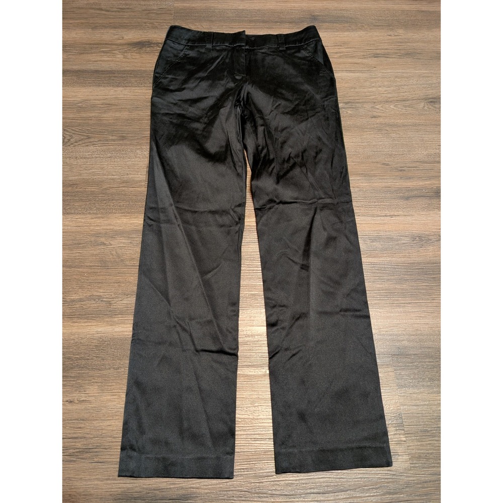 Tory Burch Silk Satin Trouser Pants Womens 0 Black Straight Leg Mid Rise Work
